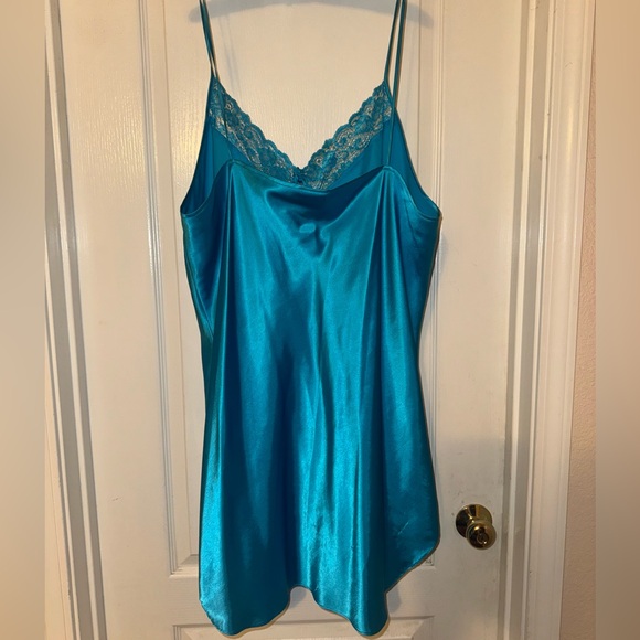 Secret Treasures Blue Satin Chemise with Lace Trim - GUC - Picture 2 of 4